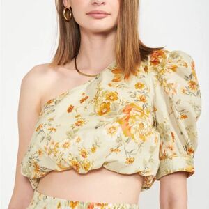 En Saison Milana Top NWT Anthropologie Anthro Asymmetrical Crop Floral Blouse L